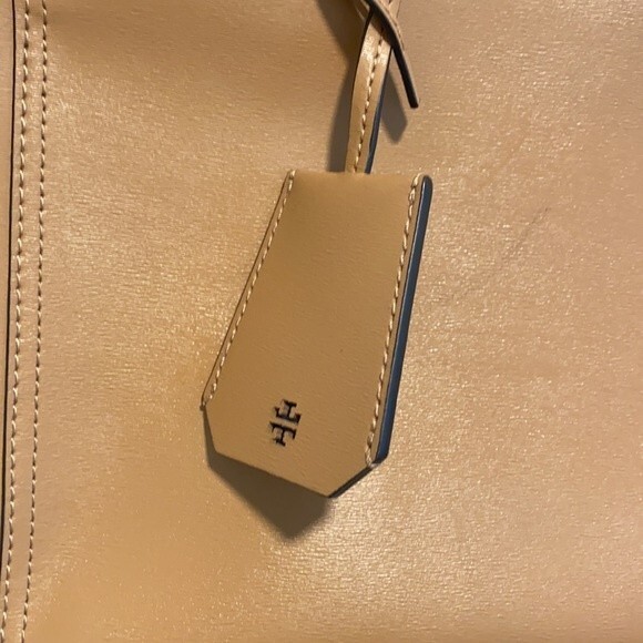 Tory Burch Parker Tote Leather Purse Tan Light Brown Bag Classic Preppy Zipper - Picture 3 of 10